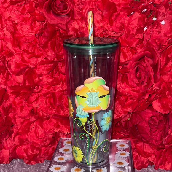 NWT🌼Starbucks Summer 2025 Printed Floral Clear Acrylic Venti Tumbler with 🎁 - Picture 1 of 8
